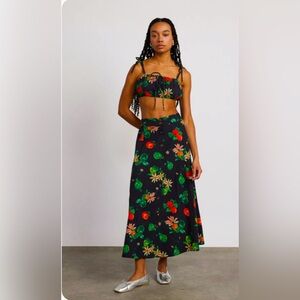 Damson Madder Lowrie Button Down Midi Skirt & Karmen Ruche Bralet - Apple Print
